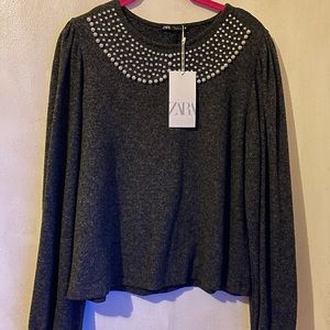 ZARA LONG SLEEVE SWEATER WITH PEARLS